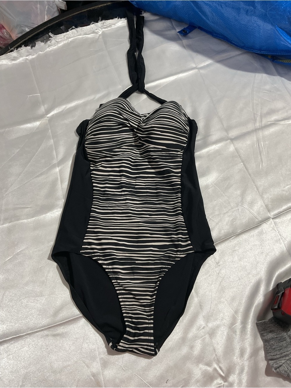 Merona Black and White Striped One-Piece Swimsuit